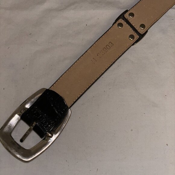 Vintage Brighton 1996 Brown/Black Leather Belt Silver Buckle Embellished M23903 - Picture 6 of 8